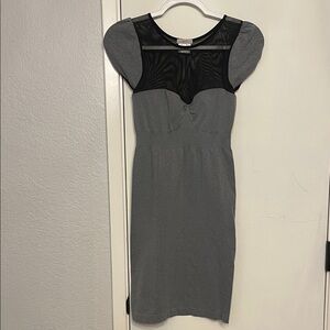 Poof! Charcoal Mini Dress with Sheer Black Detail